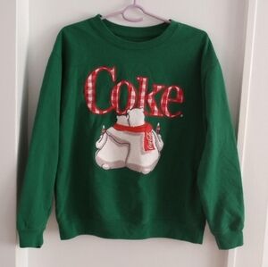 Coca Cola Green Crewneck Unisex Sweater with Bear Graphic Size Medium
